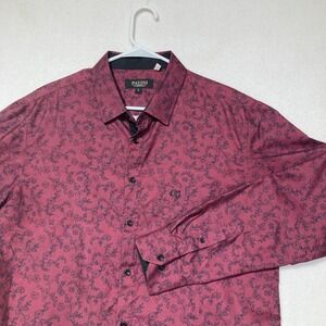 Pavini by Rocco Ravalli Mens Burgundy Floral Long Sleeve Button Front Shirt L
